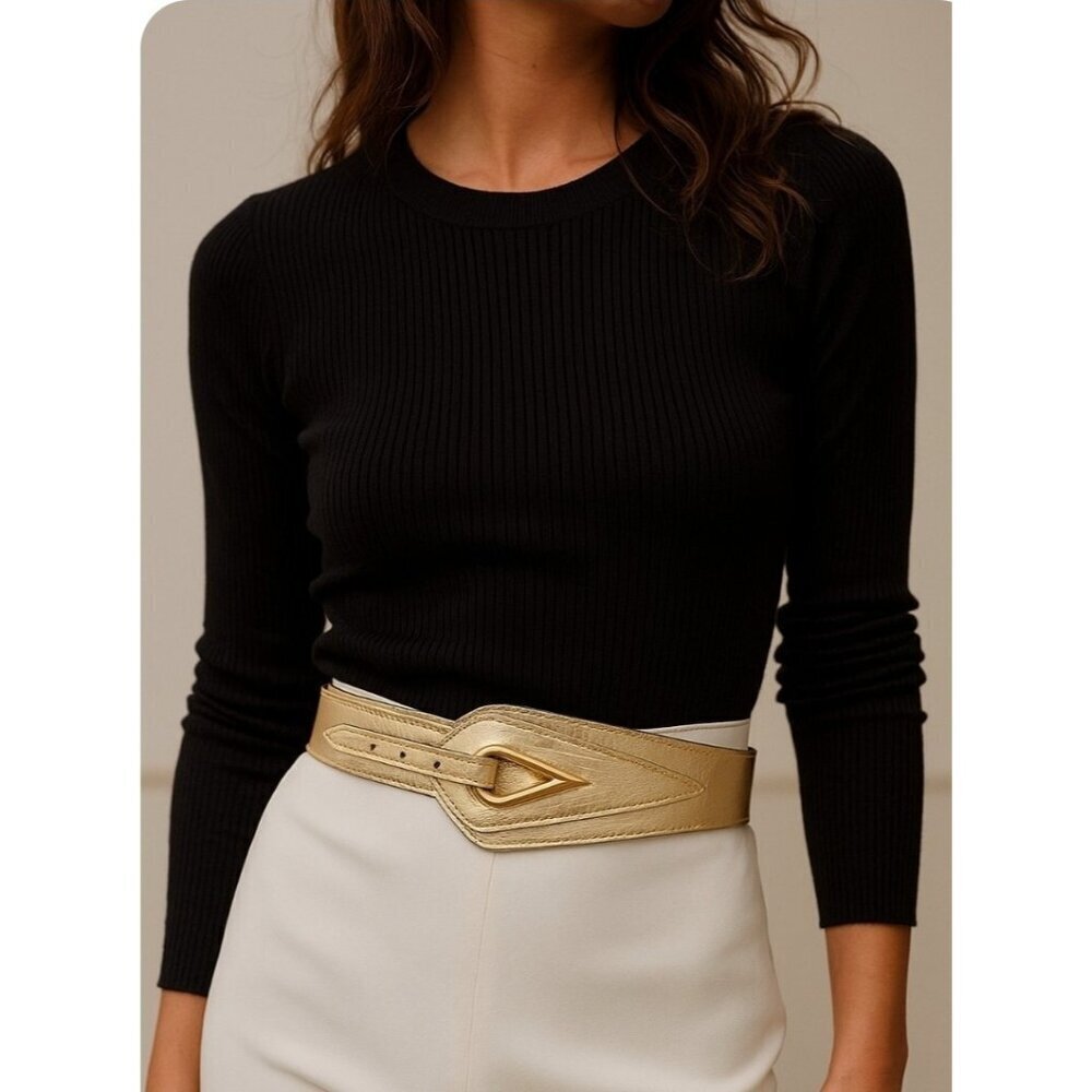 Calleron Adjustable Belt Women's Gold Leather Size M